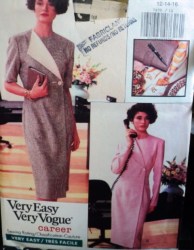 7470 VOGUE EZ TAPER LAPEL OVERLAY SS-LS DRESS PATTERN 6-10, OR 12-16 CHOICE UNCUT